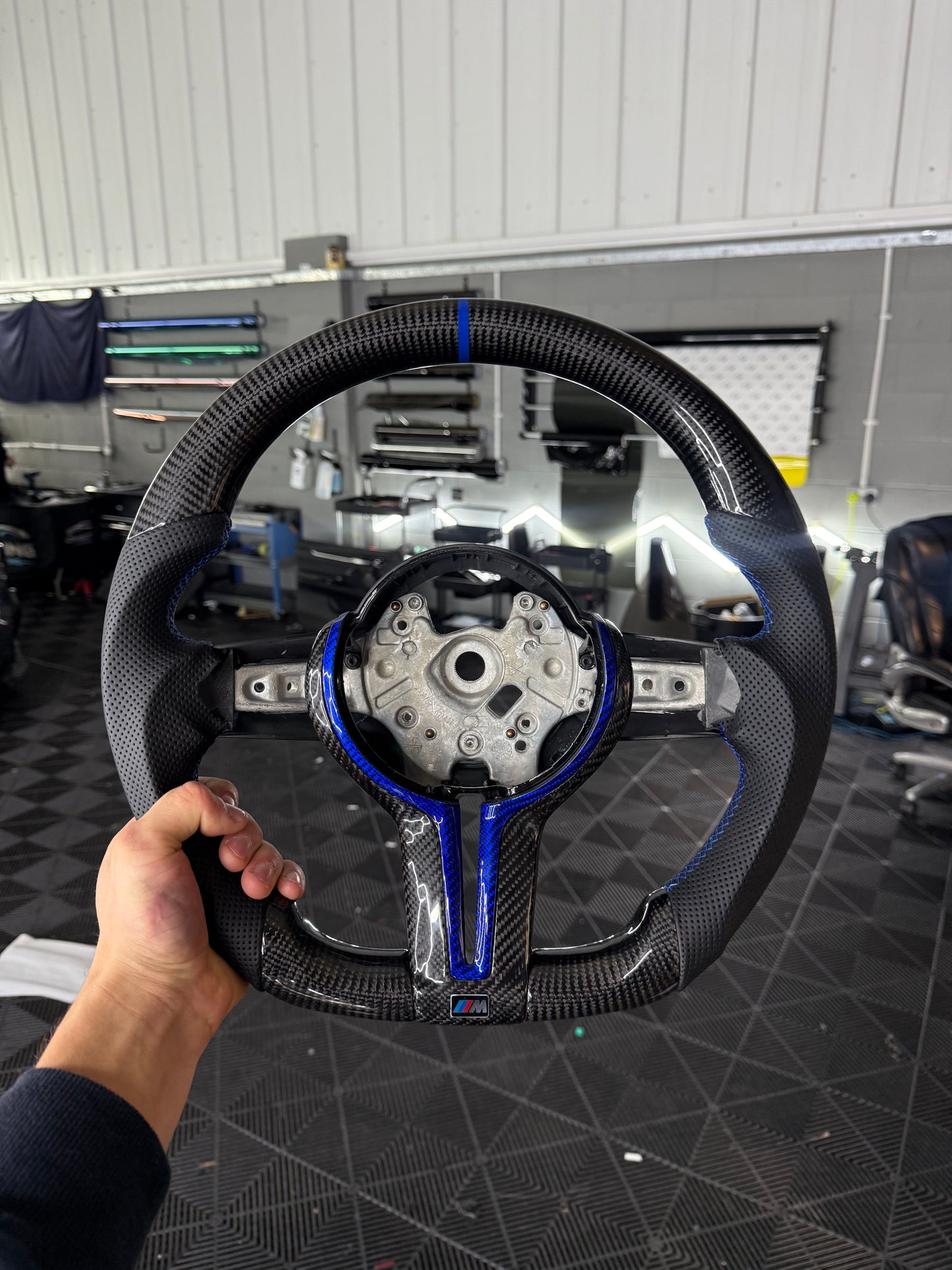 BMW F-Series Carbon Fibre Steering Wheel (Blue Accents)