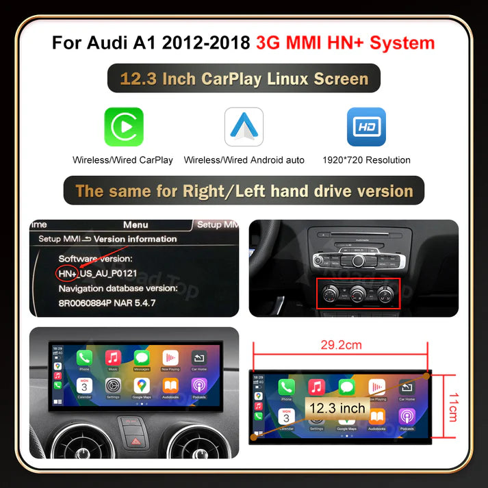 AUDI A1/Q3 CARPLAY SCREEN 2012-2018
