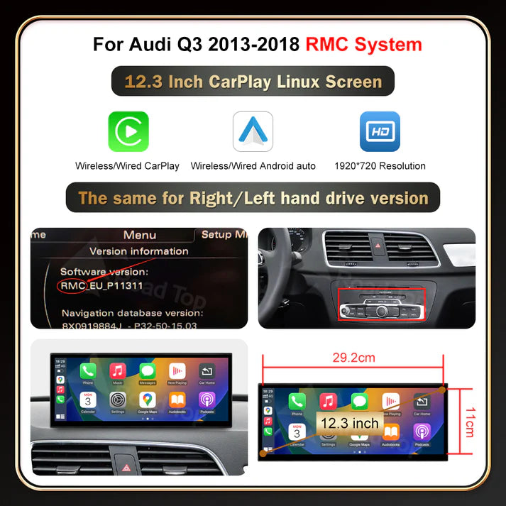 AUDI A1/Q3 CARPLAY SCREEN 2012-2018