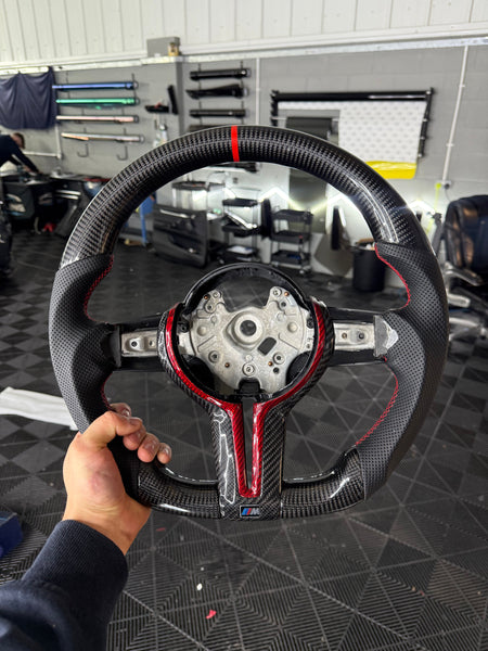 BMW F-Series Carbon Fibre Steering Wheel (Red Accents)