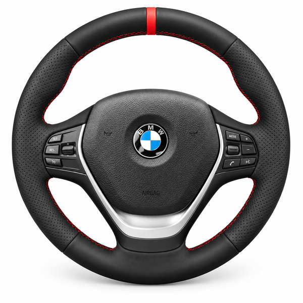 DHStyling stitch-on cover for the matching older shape BMW steering wheel in 1 Series 2011–2019, 2 Series 2014–2021, 3 Series 2012–2020 and 4 Series 2013–2021