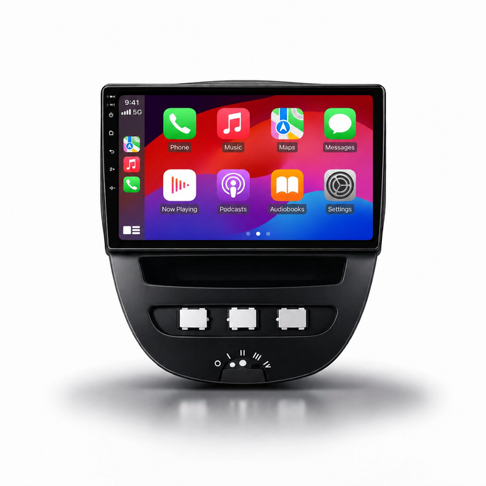 Peugeot 107 Citroën C1 and Toyota Aygo Android 15 car stereo with Wireless Apple CarPlay and Android Auto
