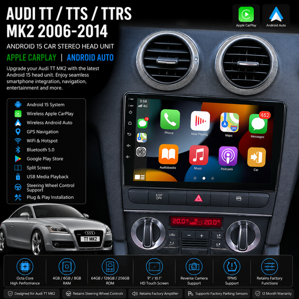 Audi A3 S3 RS3 8P Android 15 Apple CarPlay Android Auto Head Unit