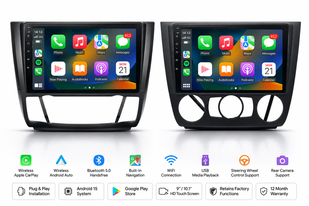 BMW 1 Series E81 E82 E87 E88 Android 15 Apple CarPlay Android Auto Head Unit