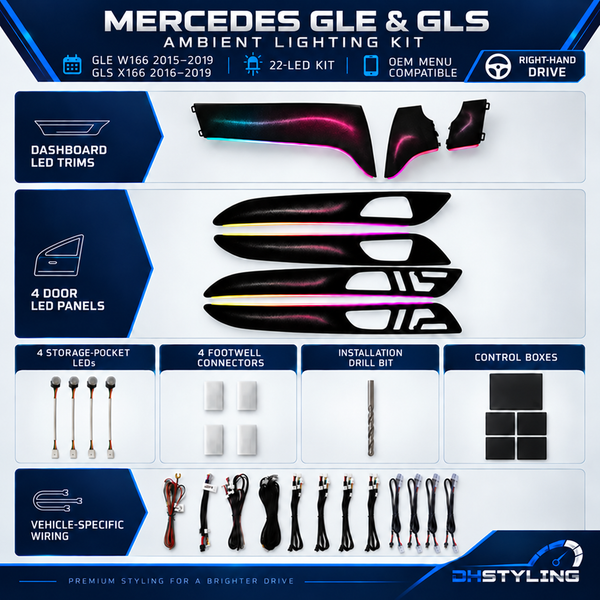 Mercedes GLE W166 2015–2019 and GLS X166 2016–2019 OEM-style multicolour ambient lighting kit
