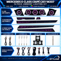 Mercedes E-Class Coupé C207/W207 2009–2016 16-piece app-controlled ambient lighting kit with illuminated air vents and interior trims