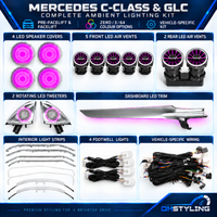 Mercedes C-Class W205 and GLC X253 complete ambient lighting kit with LED air vents, rotating tweeters and illuminated speaker covers