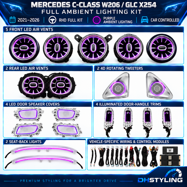 Mercedes C-Class W206 OEM-style car-controlled ambient lighting kit for 2021–2026 models
