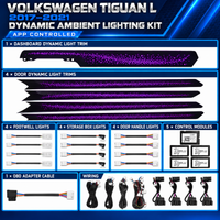 Volkswagen Tiguan L dynamic ambient lighting kit with illuminated dashboard trim, four replacement door trims and interior lights for 2017–2021
