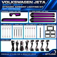 Volkswagen Jetta dynamic ambient lighting kit for 2011–2017 models with illuminated dashboard and door trim panels
