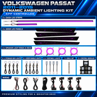 Volkswagen Passat B8 dynamic ambient lighting kit for 2017–2019 with illuminated dashboard and door trim replacements
