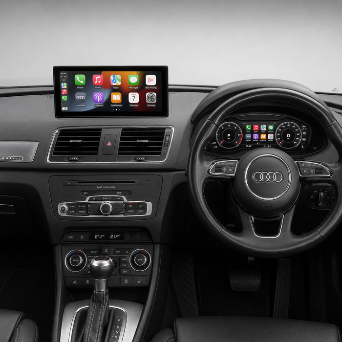 Audi Q3 and RS Q3 2013–2019 Android touchscreen and Virtual Cockpit digital dash sync combo with Apple CarPlay
