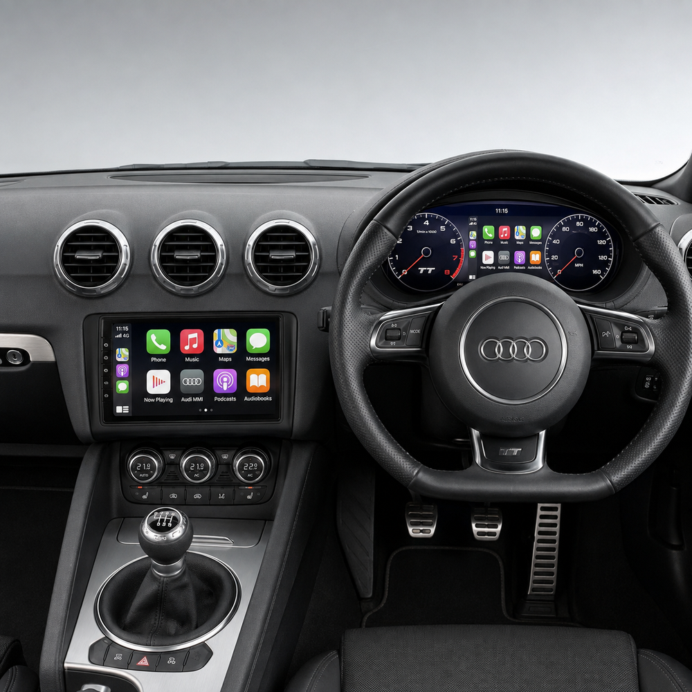 Audi TT MK2 8J 2006–2014 Android touchscreen and Virtual Cockpit digital dash sync combo with Apple CarPlay
