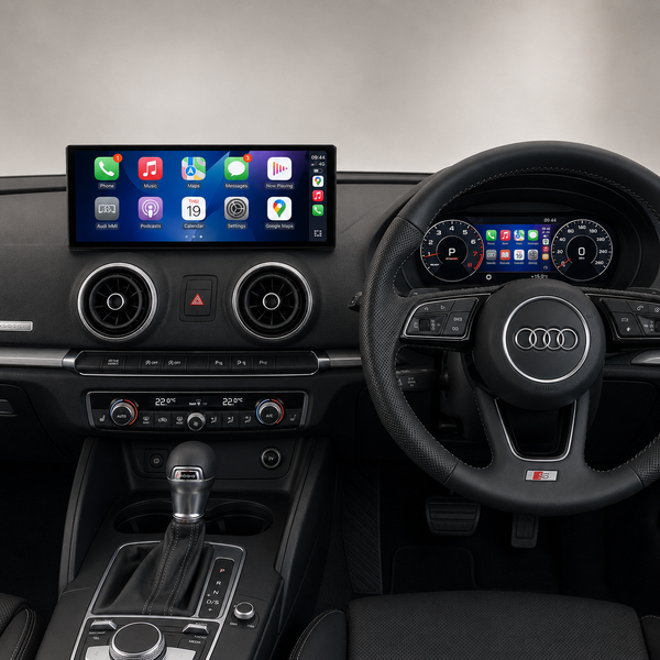 Audi A3 8V 2012–2020 Android screen and Virtual Cockpit sync combo displaying Apple CarPlay
