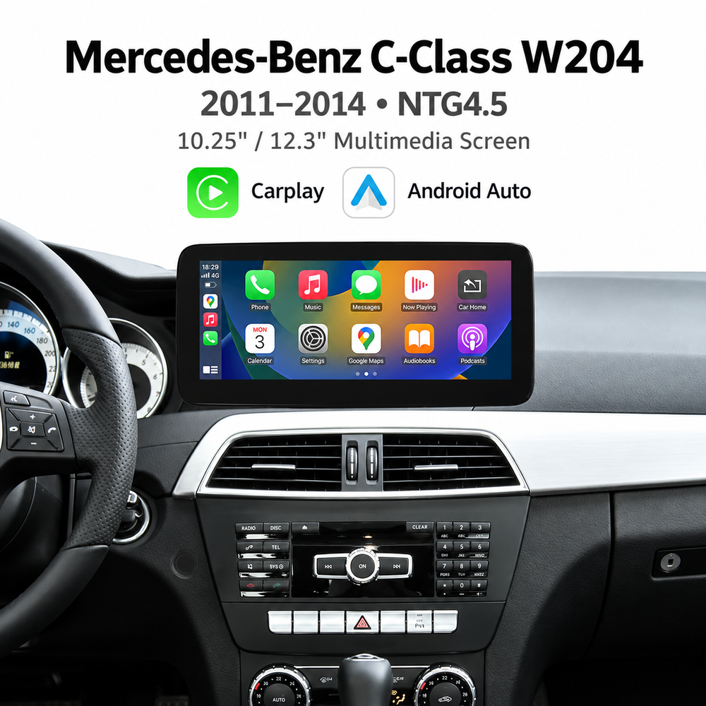 Mercedes C-Class W204 Linux Apple CarPlay & Android Auto Screen Upgrade