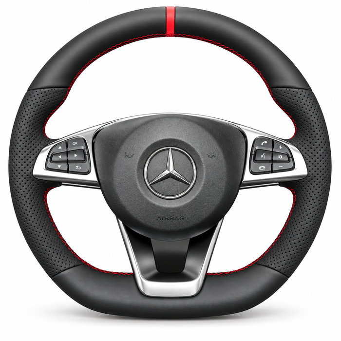DHStyling stitch-on steering wheel cover for matching Mercedes C-Class, CLA, GLA 45 AMG, CLS, E-Class, GLC, GLE, S-Class, SLC and SL steering wheels within the listed 2015–2020 fitment years
