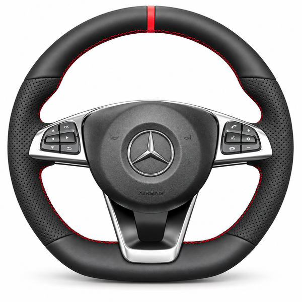 DHStyling stitch-on steering wheel cover for matching Mercedes C-Class, CLA, GLA 45 AMG, CLS, E-Class, GLC, GLE, S-Class, SLC and SL steering wheels within the listed 2015–2020 fitment years