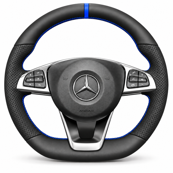 DHStyling stitch-on steering wheel cover for matching Mercedes C-Class, CLA, GLA 45 AMG, CLS, E-Class, GLC, GLE, S-Class, SLC and SL steering wheels within the listed 2015–2020 fitment years