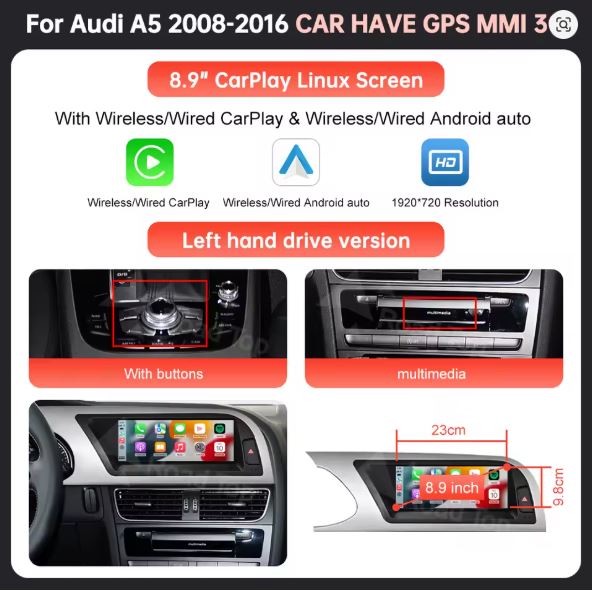 AUDI A5 CARPLAY SCREEN 2008 - 2016