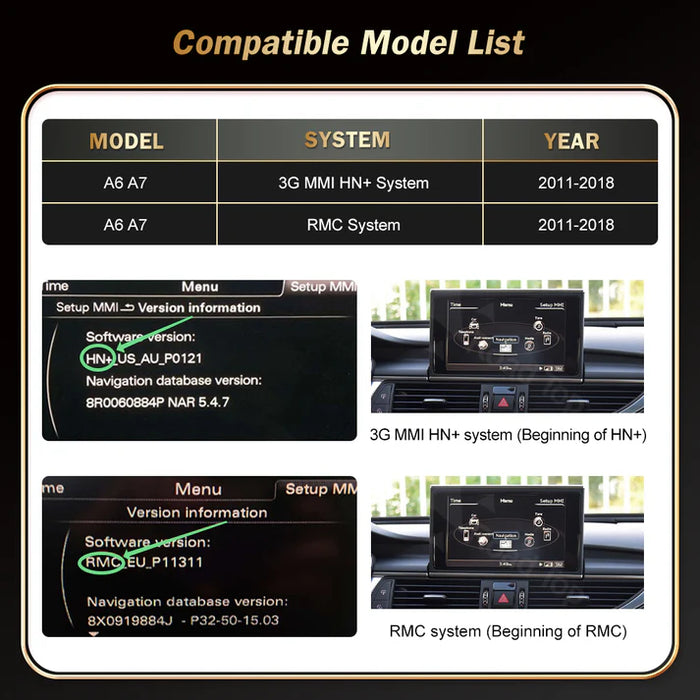 AUDI A6 / A7 CARPLAY SCREEN 2011 - 2018