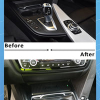 DHStyling black wireless phone charging pad with plug-and-play wiring for BMW 3 and 4 Series F-Series models from 2016 onwards