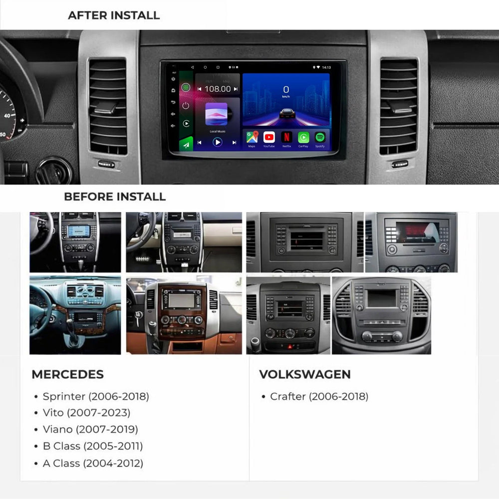 Mercedes Sprinter Vito Viano & VW Crafter Android 15 Car Stereo Head Unit