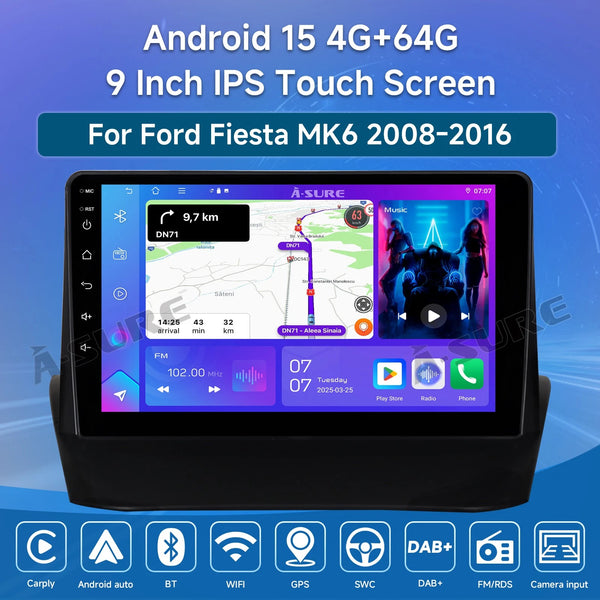 Ford Fiesta CarPlay Screen 2009–2014 | Android 15 Head Unit 4+64GB