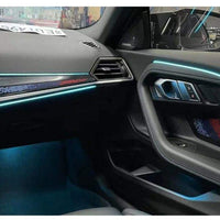 DHStyling BMW 2 Series G42 Coupé LHD ambient lighting kit with passenger and driver centre console trim strips, four door LED strips, two handle lights, two storage lights, four footwell lights, control modules and wiring.
