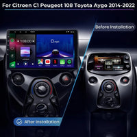 Peugeot 108 Citroën C1 and Toyota Aygo Android 15 car stereo with Wireless Apple CarPlay and Android Auto
