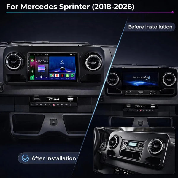 Mercedes Sprinter 2018–2026 Android 15 car stereo with Wireless Apple CarPlay and Android Auto
