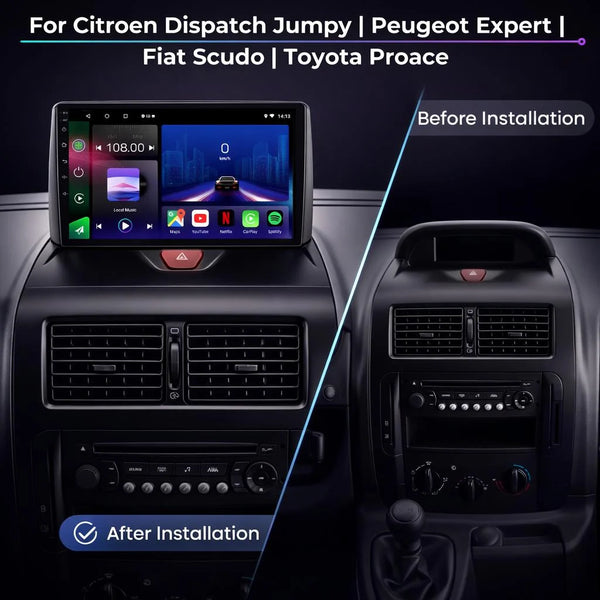 Citroën Jumpy Peugeot Expert Fiat Scudo and Toyota Proace Android 15 car stereo with Wireless CarPlay and Android Auto
