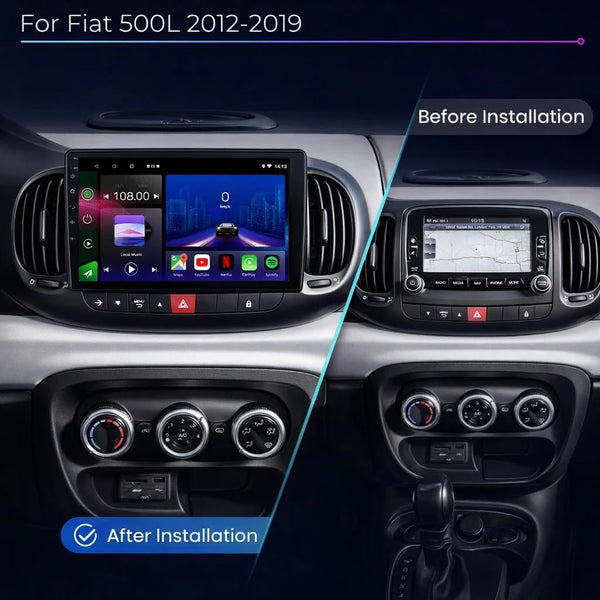 Fiat 500L 2012–2019 Android 15 touchscreen car stereo with Wireless Apple CarPlay and Android Auto

