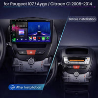 Peugeot 107 Citroën C1 and Toyota Aygo Android 15 car stereo with Wireless Apple CarPlay and Android Auto
