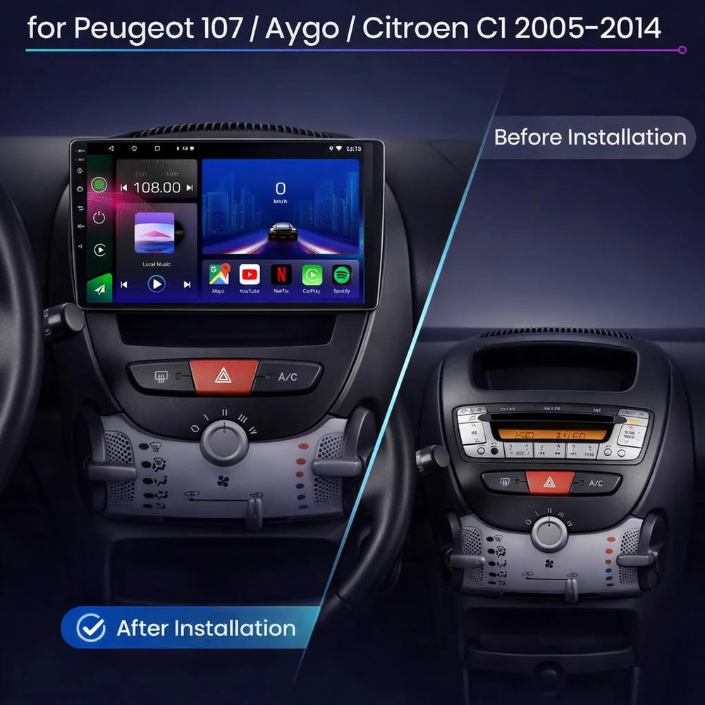 Peugeot 107, Citroen C1 & Toyota Aygo Android 15 Car Stereo Head Unit (2005–2014)