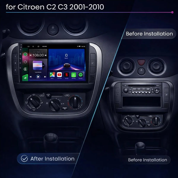 Citroën C2 and C3 2001–2010 Android 15 car stereo with Wireless Apple CarPlay and Android Auto
