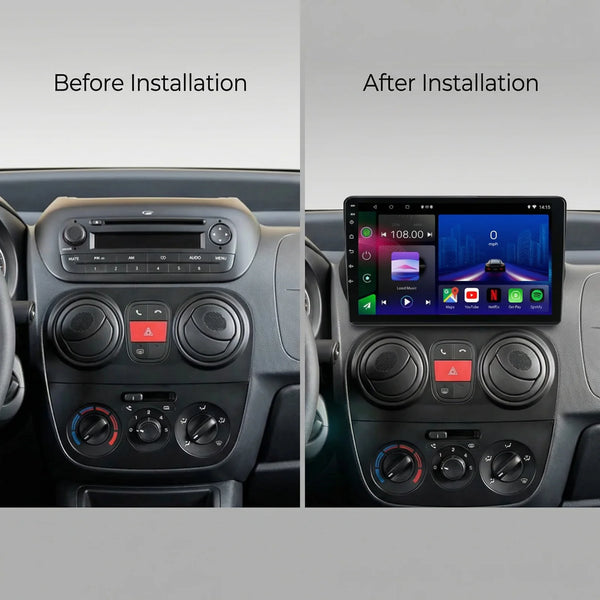 Citroën Nemo Peugeot Bipper Fiat Fiorino and Qubo Android 15 car stereo with Wireless CarPlay and Android Auto

